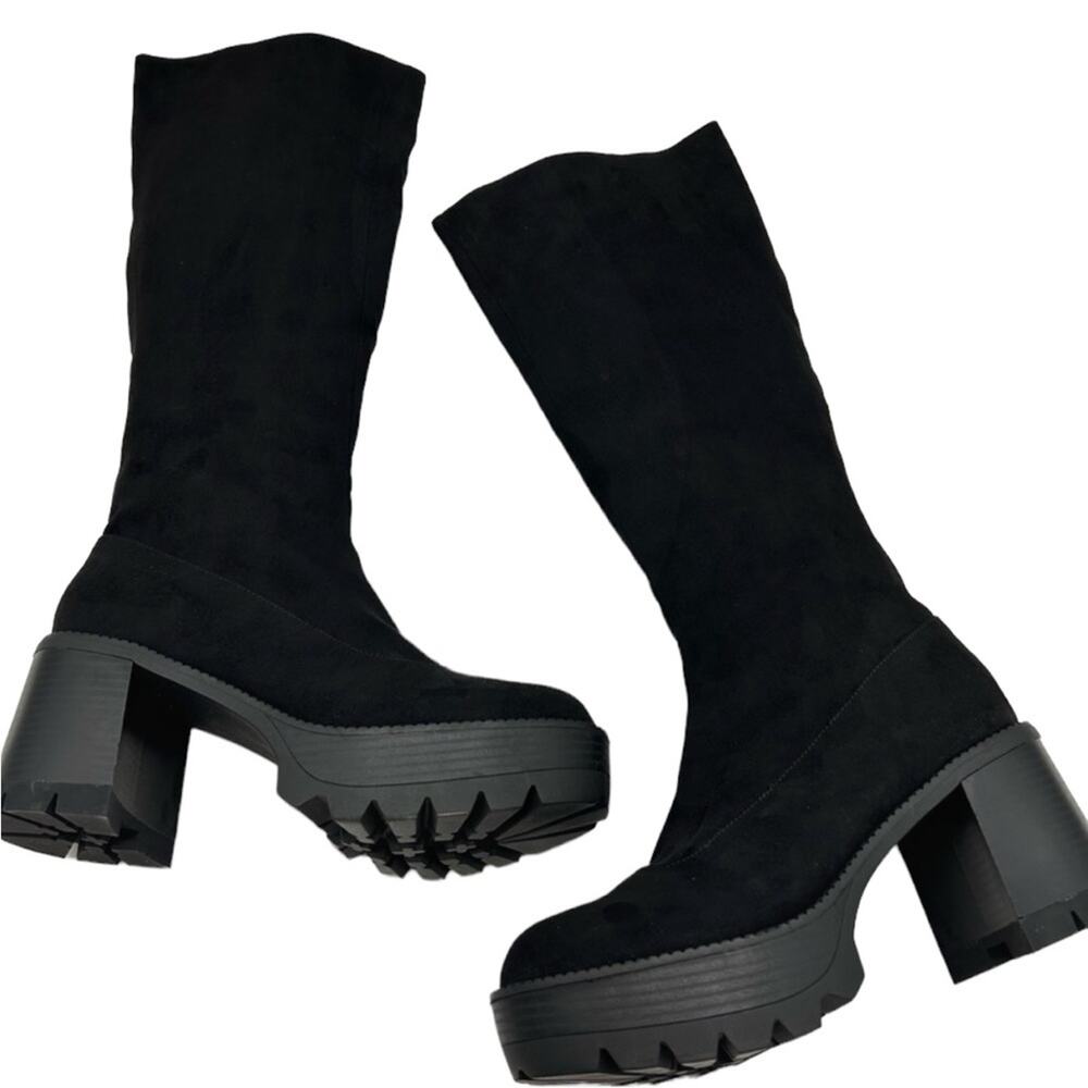 Wild Pair Black Chunky Platform Heeled Boots